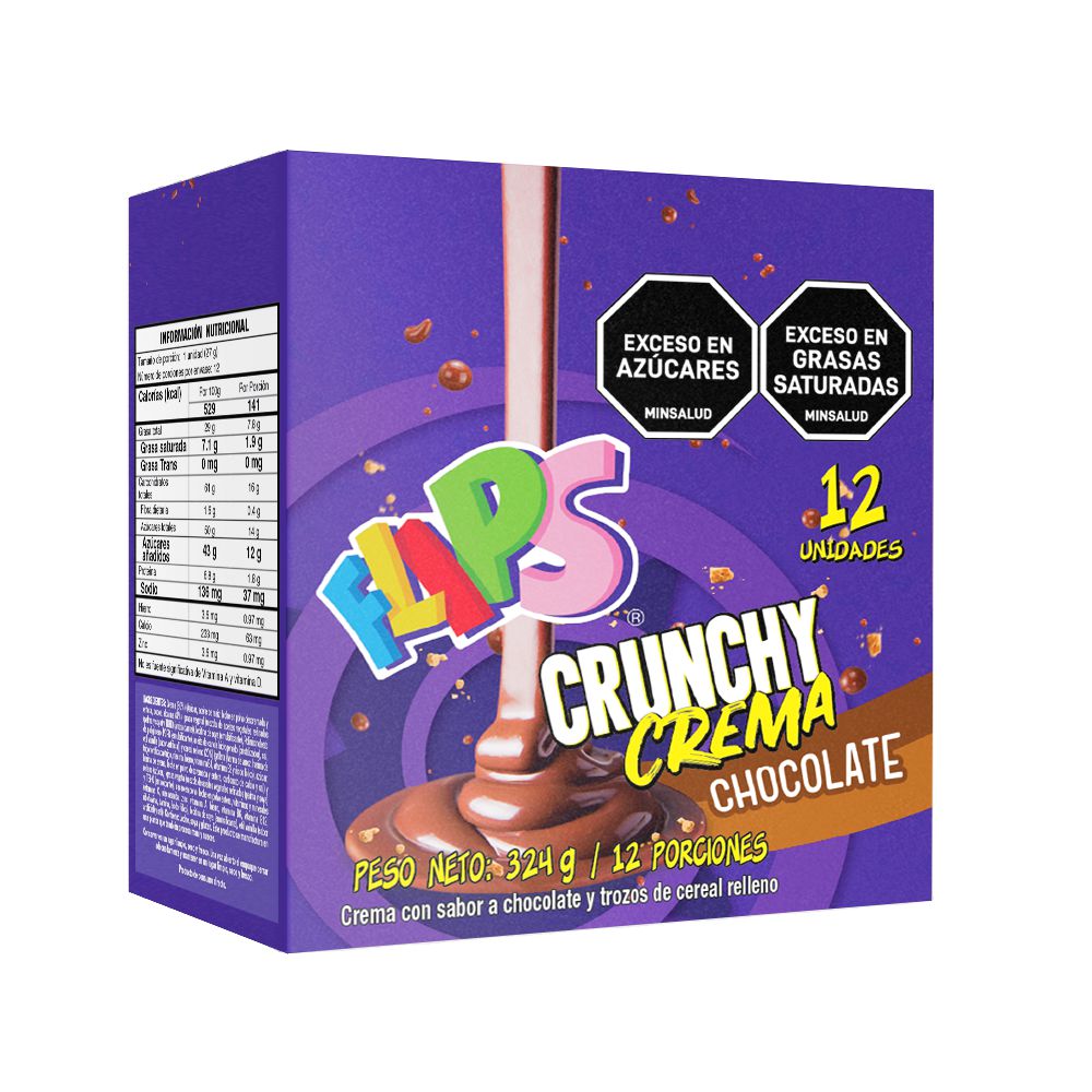 Crema de chocolate FLIPS crunchy con trozos cereal relleno (324  gr) img #1