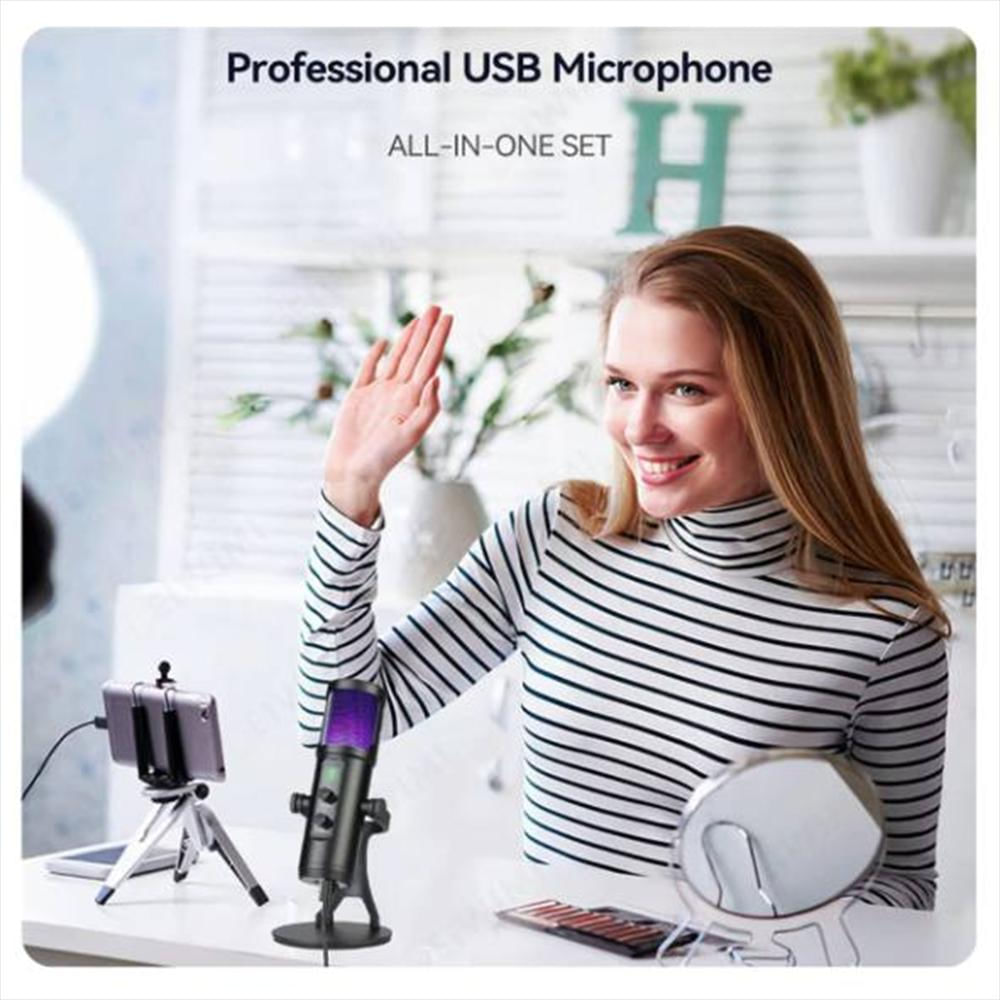 Microfono Profesional Condensador Omnidireccional Usb Luz Color Negro img #3