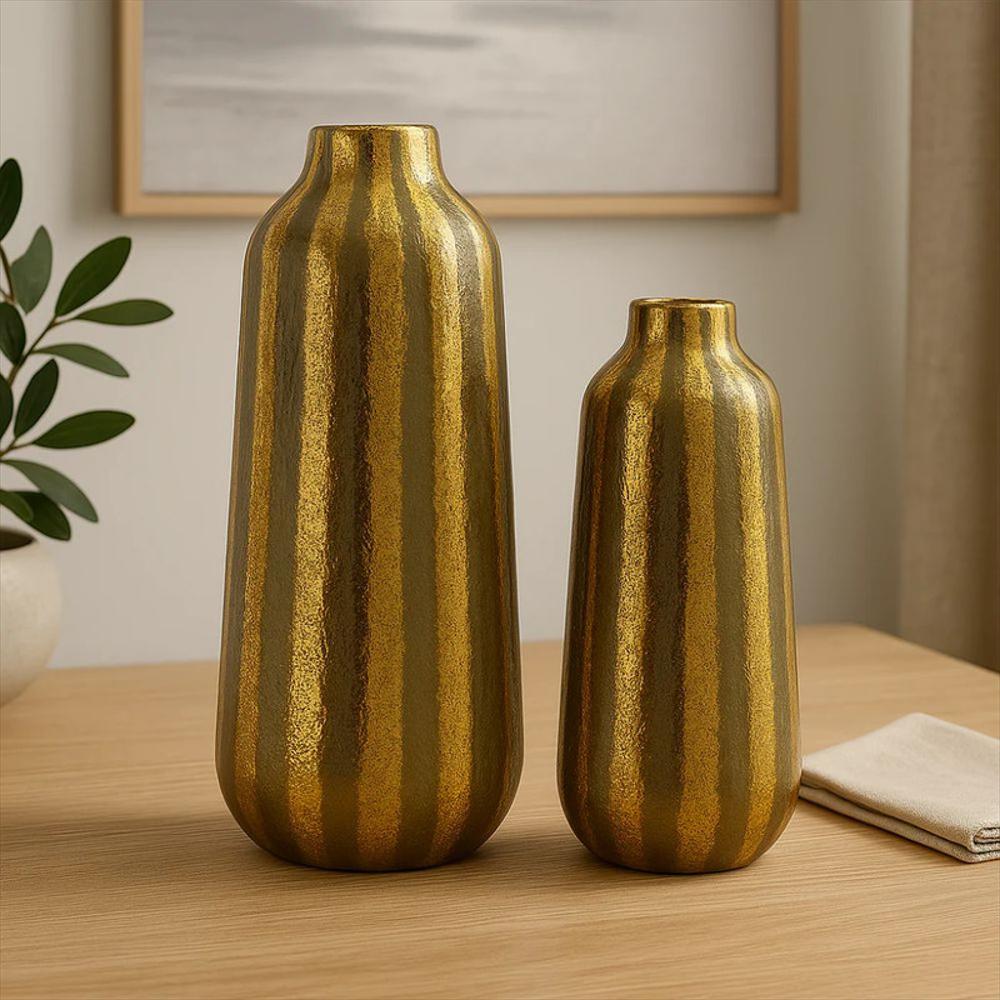 Jarrón Diseño Taupe Líneas Doradas img #2