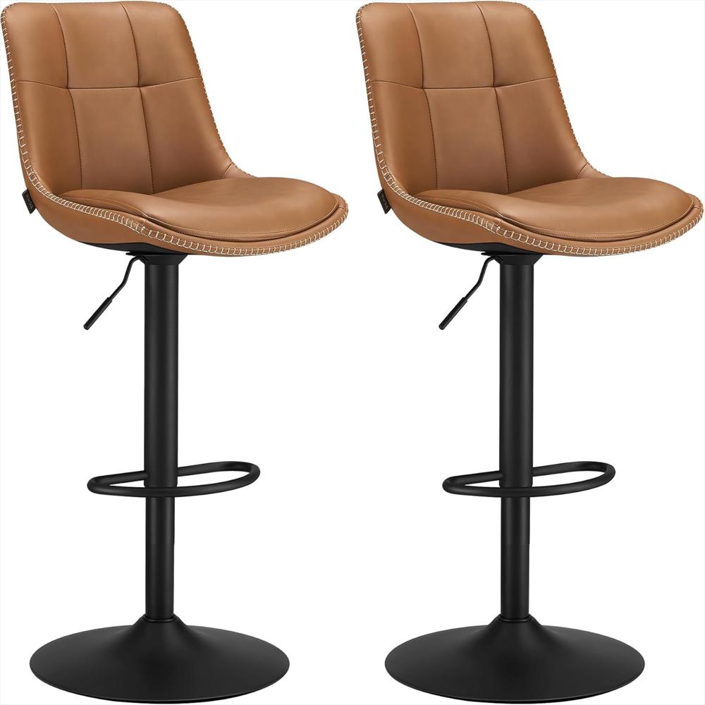 Taburete De Bar Vasagle Giratorio Ajustable Cuero Sintético Marrón Caramelo Set De 2 img #1