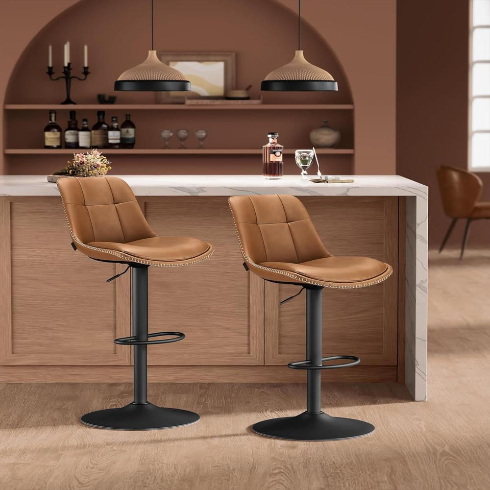 Taburete De Bar Vasagle Giratorio Ajustable Cuero Sintético Marrón Caramelo Set De 2 img #2