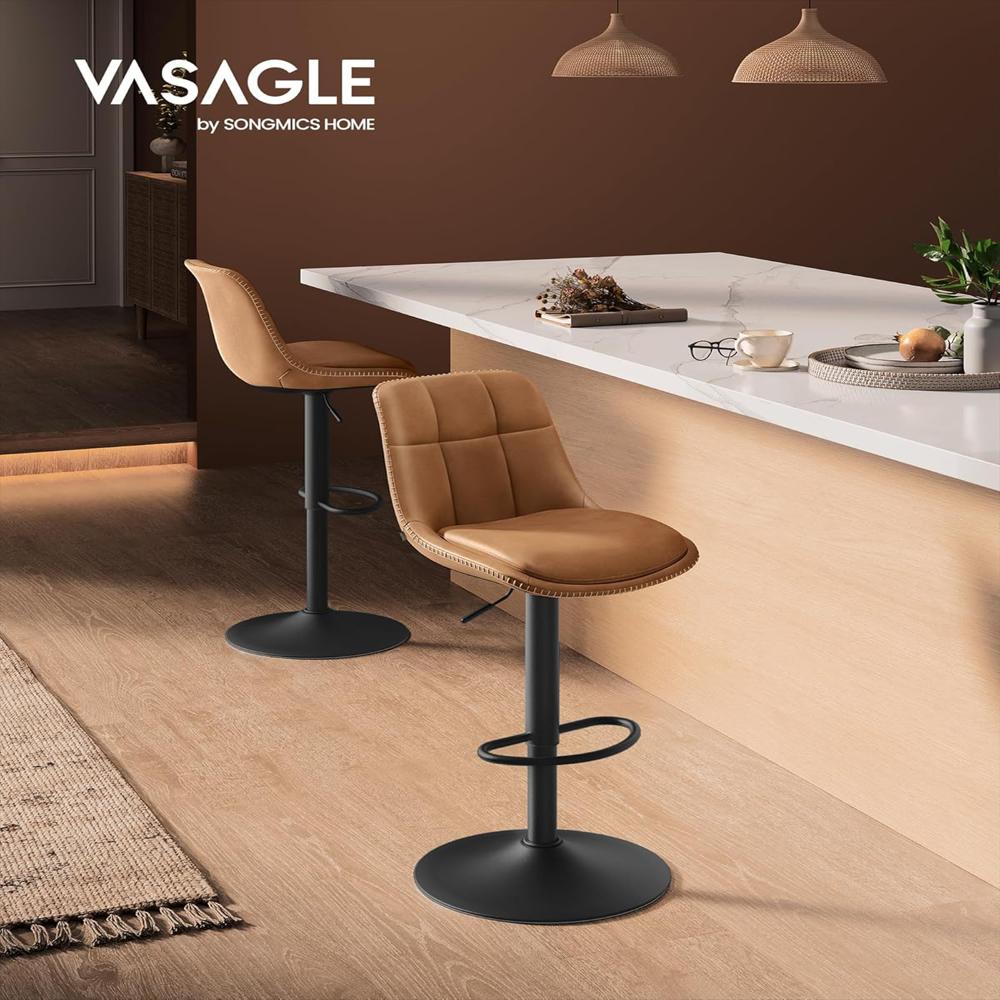 Taburete De Bar Vasagle Giratorio Ajustable Cuero Sintético Marrón Caramelo Set De 2 img #4