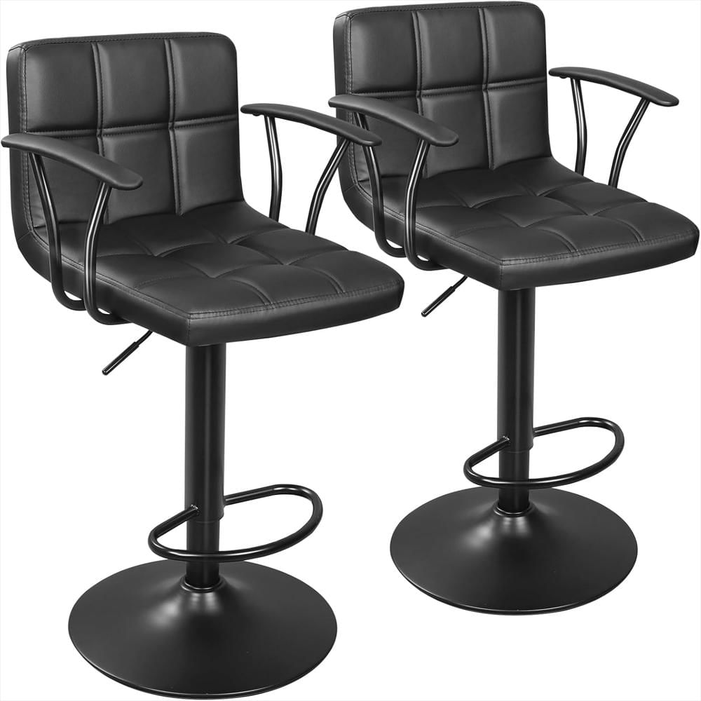 Taburete Bar Ergoseat Giratorio Ajustable Cuero Pu Negro Reposabrazos Respaldo 2 Piezas img #1