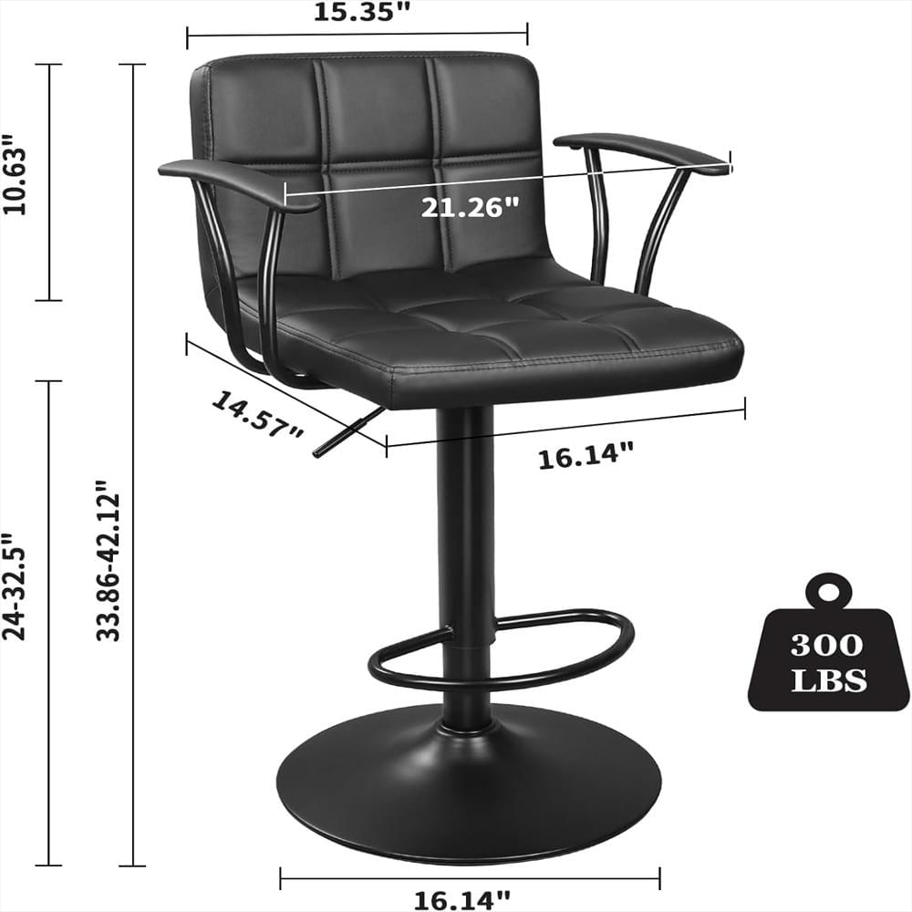 Taburete Bar Ergoseat Giratorio Ajustable Cuero Pu Negro Reposabrazos Respaldo 2 Piezas img #3
