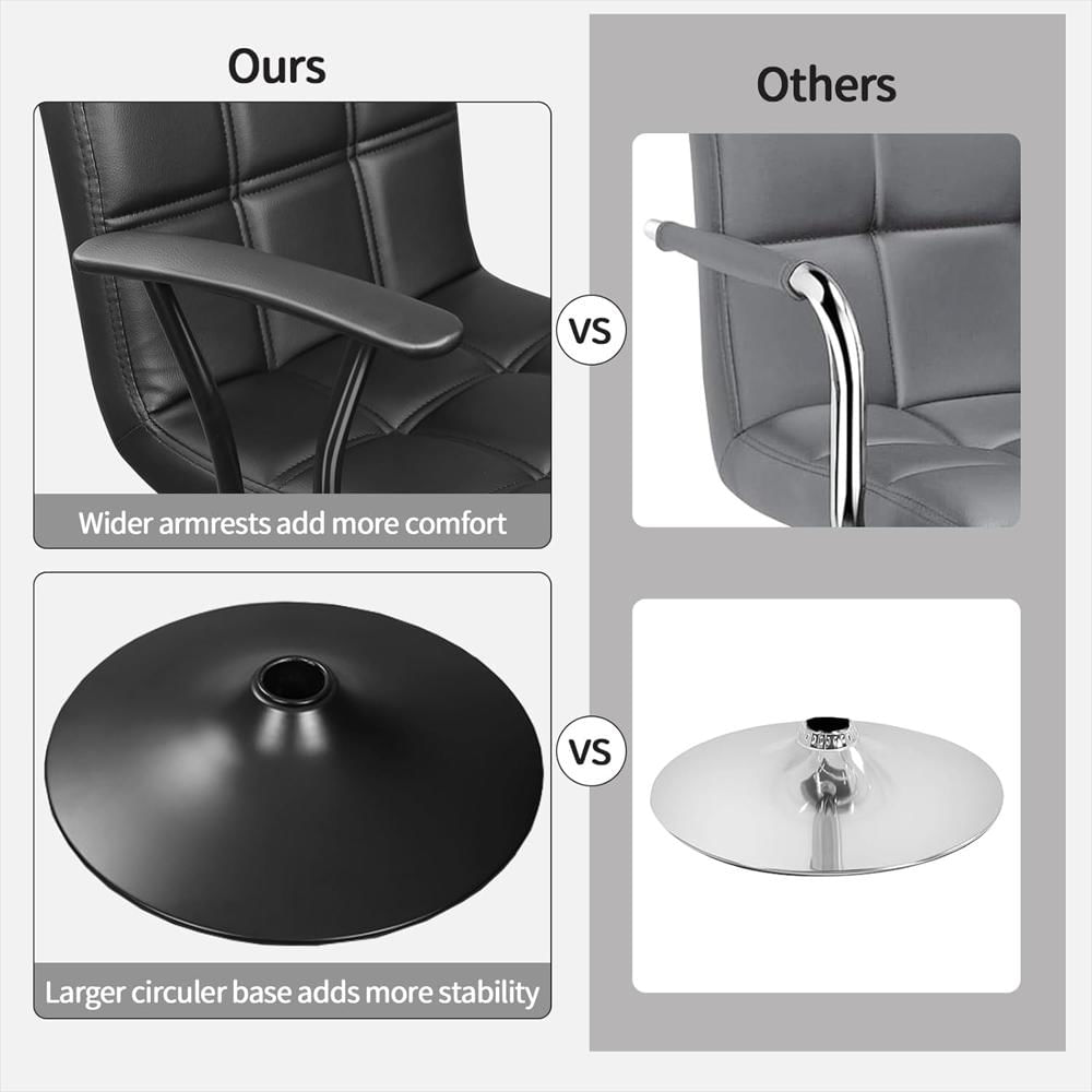 Taburete Bar Ergoseat Giratorio Ajustable Cuero Pu Negro Reposabrazos Respaldo 2 Piezas img #4