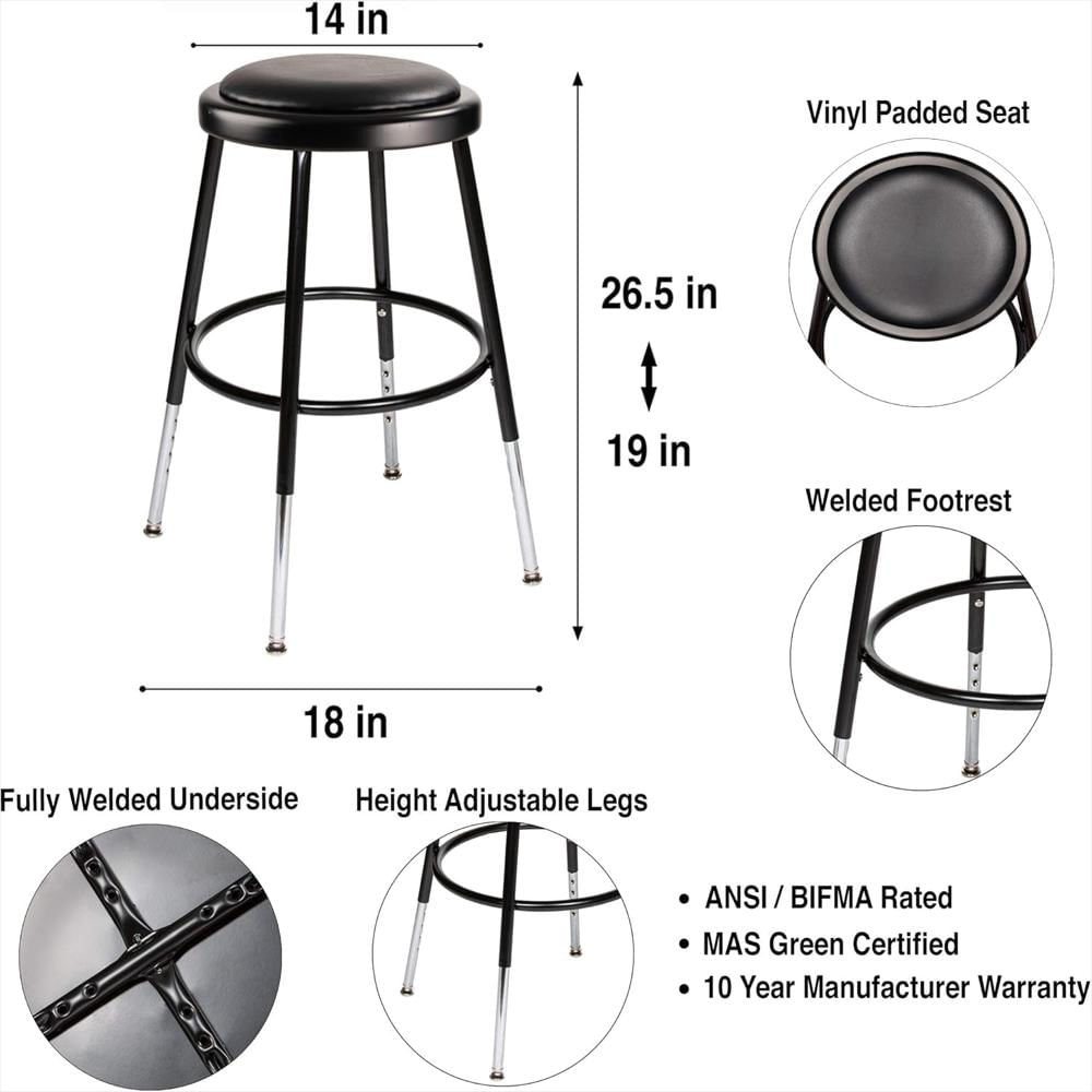 Taburete Oef Furnishings Ajustable Acolchado Vinilo Marco Negro Paquete De 2 img #5