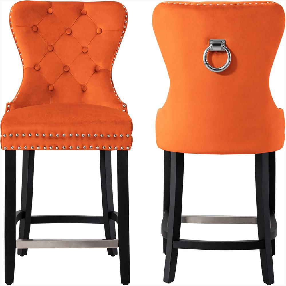 Taburete Westintrends Terciopelo Acolchado 60 Cm Juego De 2 Color Negro Y Naranja img #4