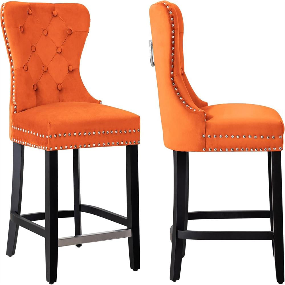 Taburete Westintrends Terciopelo Acolchado 60 Cm Juego De 2 Color Negro Y Naranja img #5