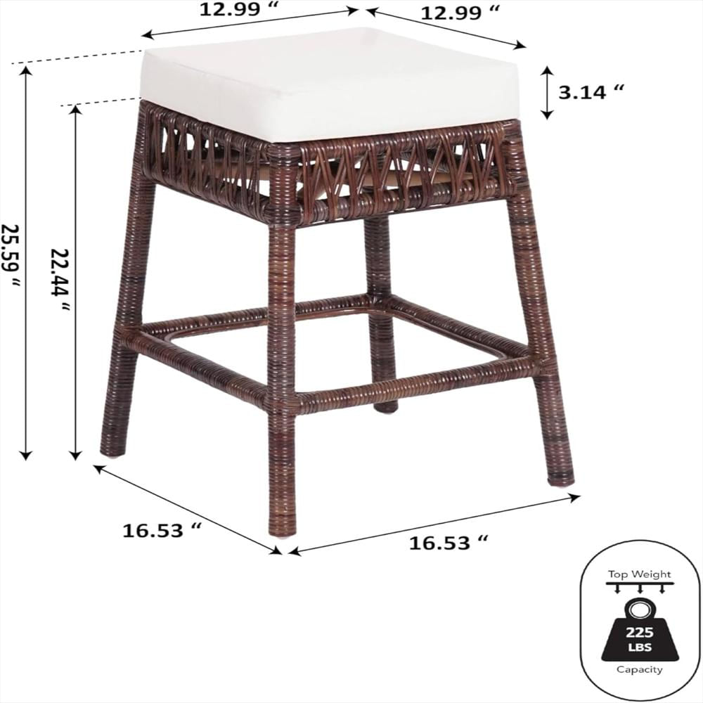 Taburete Jonathan Y Mimbre 64.77 Cm Cojín Blanco Tejido Natural Marrón Oscuro img #3