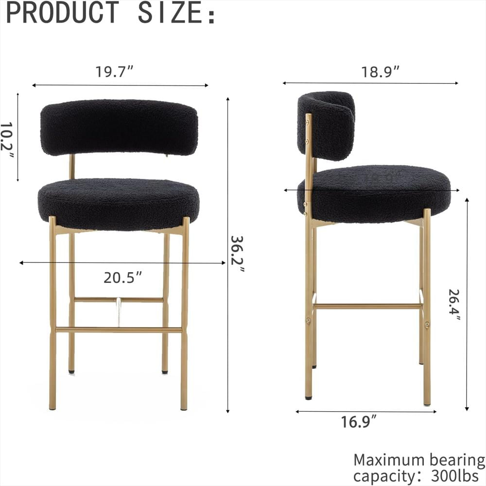 Taburete De Bar Canxkun Tapizado Negro 66 Cm Diseño Moderno Con Respaldo img #2