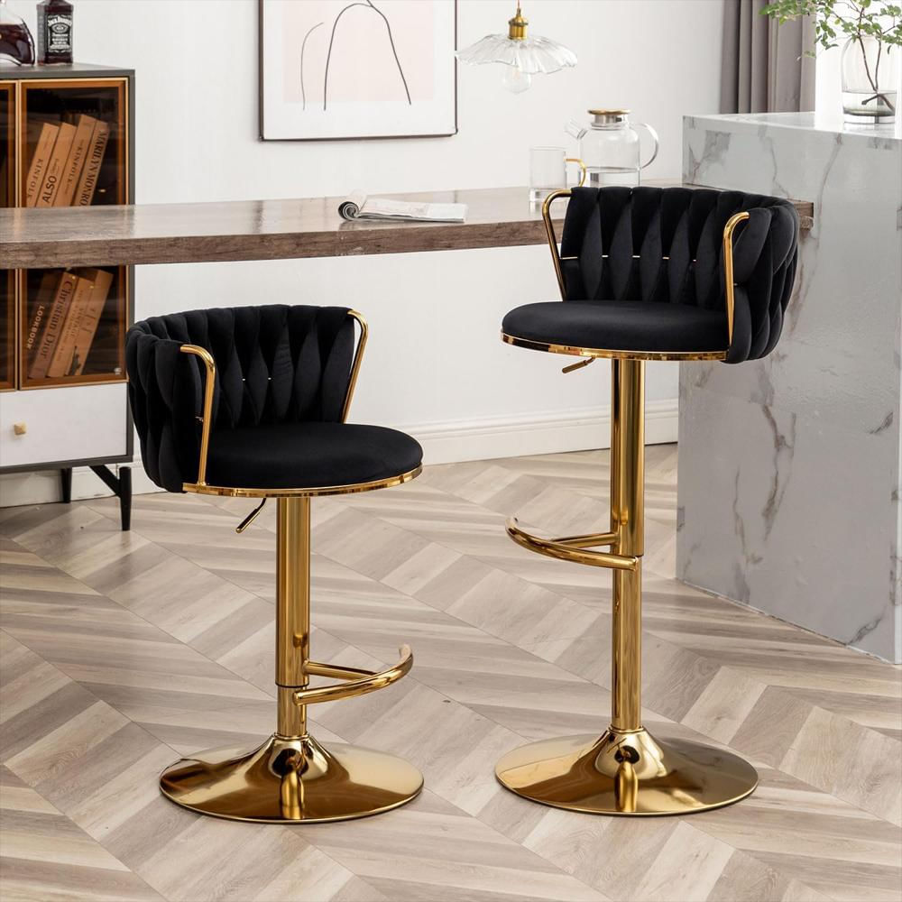 Taburete De Bar Cinxzar Terciopelo Dorado Giratorio Respaldo Ergonomico Tejido img #2