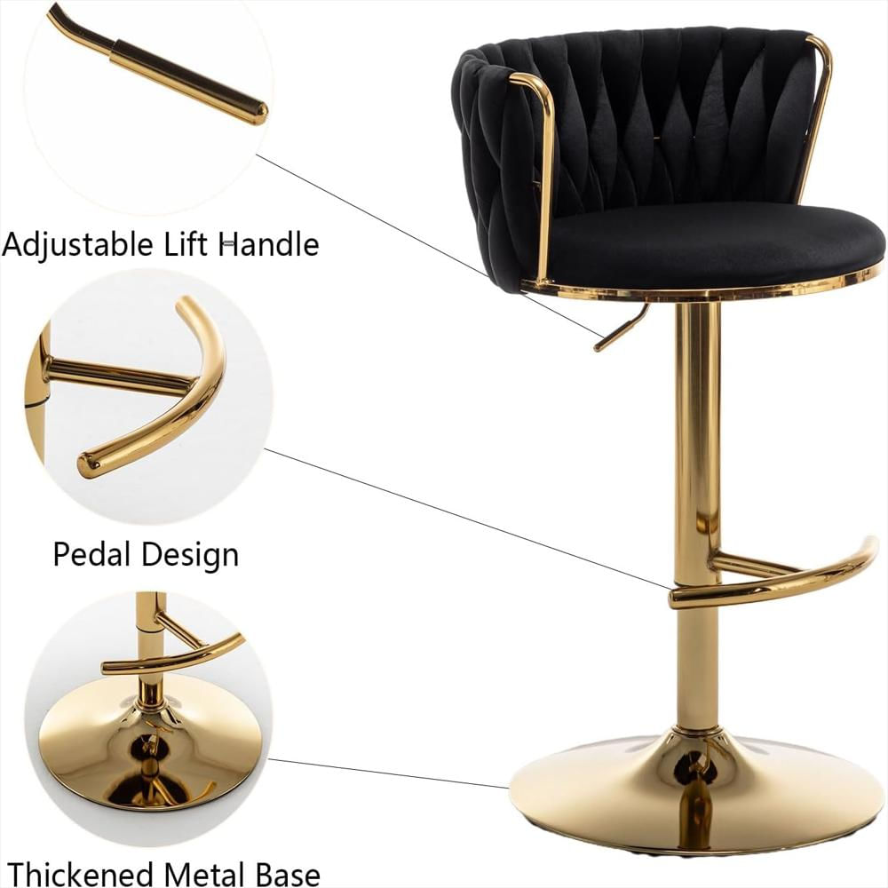 Taburete De Bar Cinxzar Terciopelo Dorado Giratorio Respaldo Ergonomico Tejido img #5