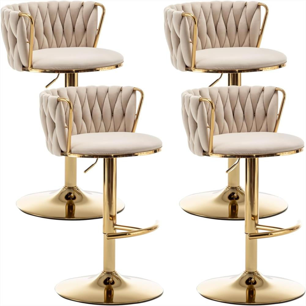 Taburete De Bar Cinxzar Terciopelo Dorado Giratorio Con Respaldar Ajustable img #1