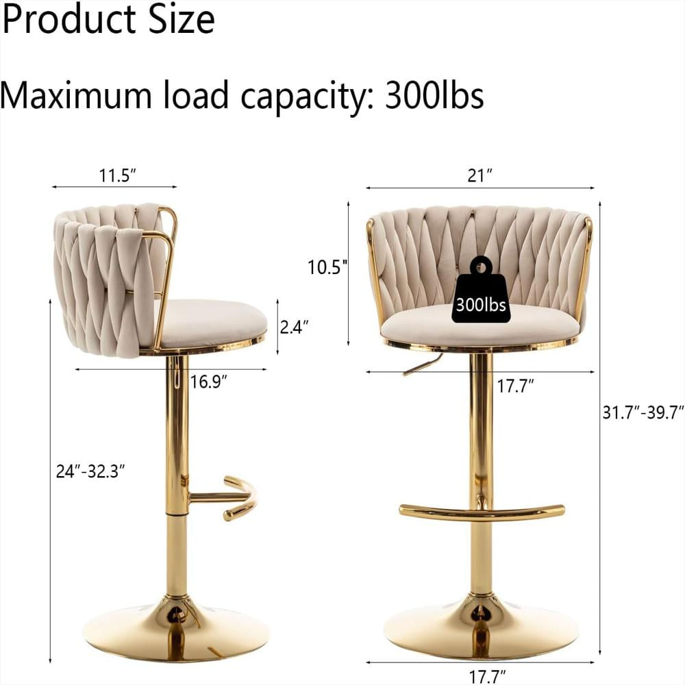 Taburete De Bar Cinxzar Terciopelo Dorado Giratorio Con Respaldar Ajustable img #3