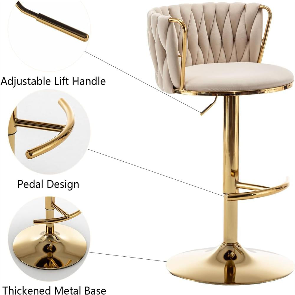 Taburete De Bar Cinxzar Terciopelo Dorado Giratorio Con Respaldar Ajustable img #4