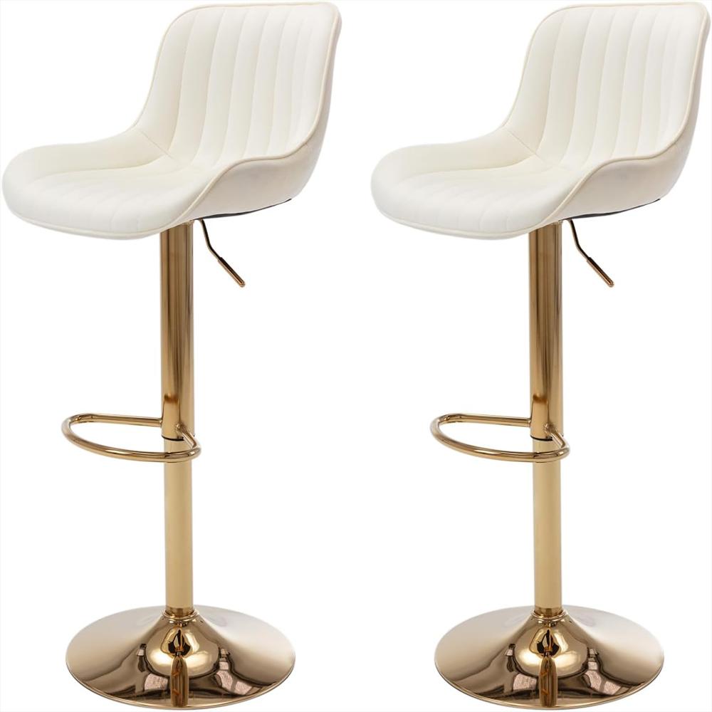 Juego De Taburetes Echingle Terciopelo Ajustables Giratorios 2 Piezas Dorado img #1