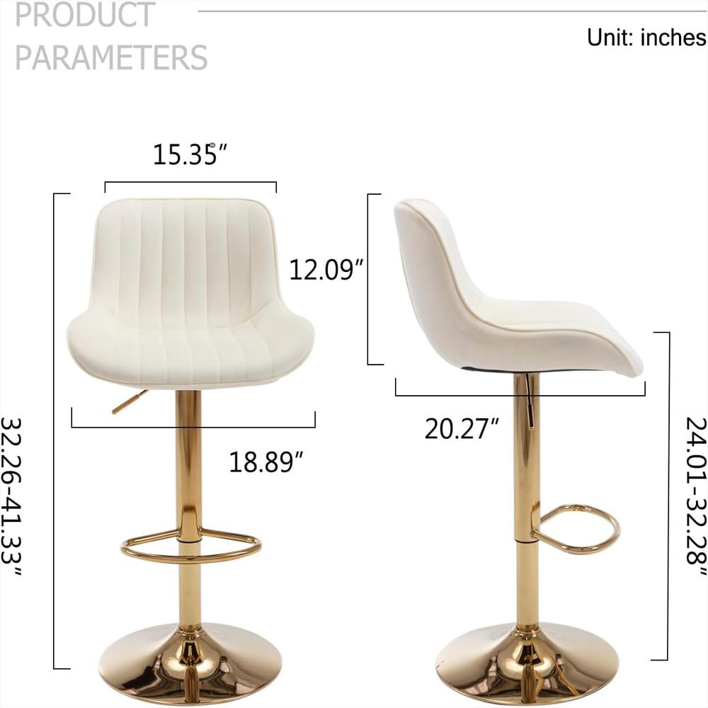 Juego De Taburetes Echingle Terciopelo Ajustables Giratorios 2 Piezas Dorado img #3