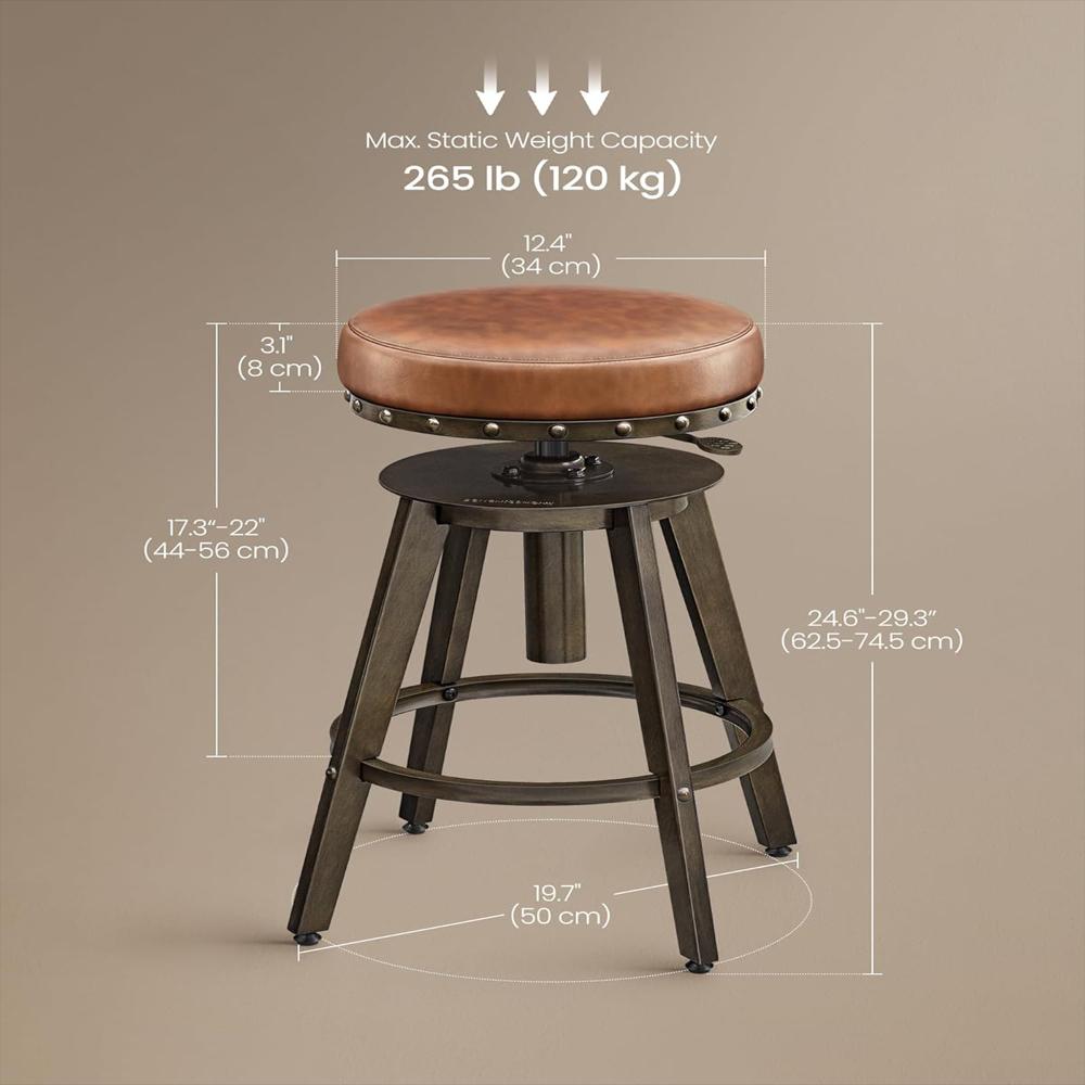 Taburete De Bar Songmics Home Ajustable Acolchado Steampunk Marrón Juego De 2 img #3