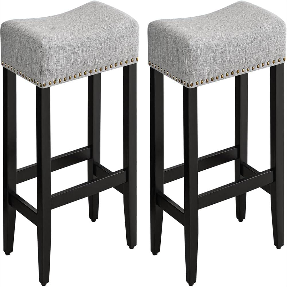Taburete De Bar Furniliving Tapizado Lino Patas Madera Maciza Altura 66 Cm Ergonomía Diseño Sillín img #1