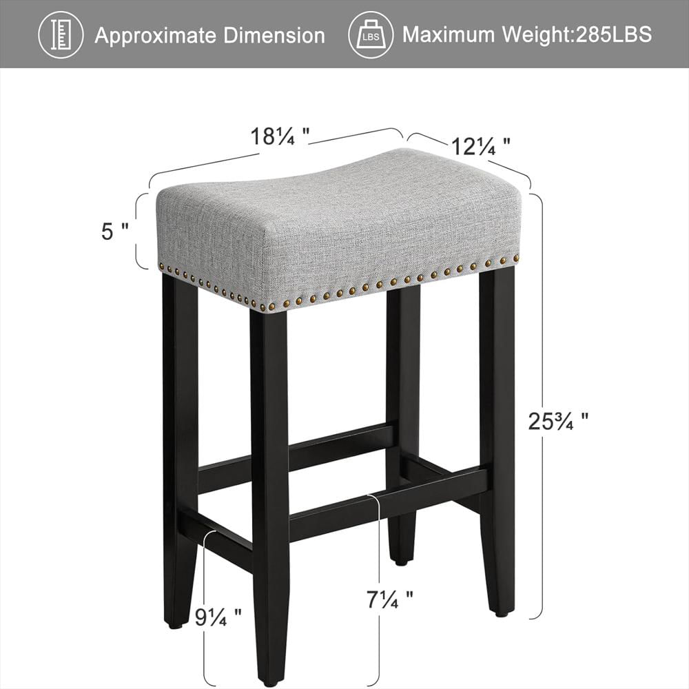 Taburete De Bar Furniliving Tapizado Lino Patas Madera Maciza Altura 66 Cm Ergonomía Diseño Sillín img #3