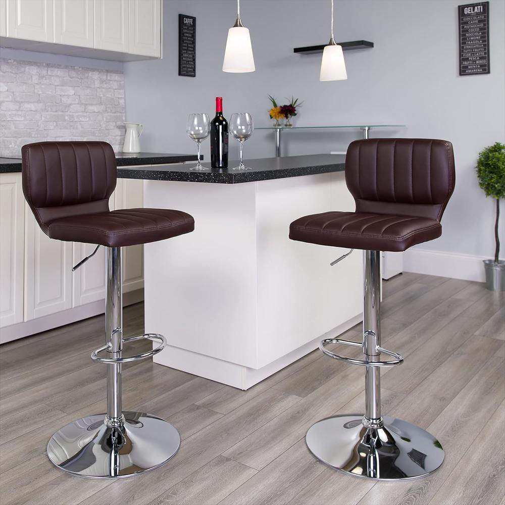 Taburete De Bar Flash Furniture Ajustable Vinilo Marrón Base Cromada Diseño Contemporáneo img #2