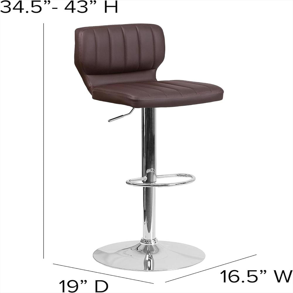Taburete De Bar Flash Furniture Ajustable Vinilo Marrón Base Cromada Diseño Contemporáneo img #3
