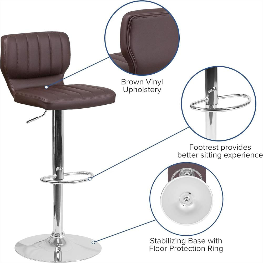 Taburete De Bar Flash Furniture Ajustable Vinilo Marrón Base Cromada Diseño Contemporáneo img #4