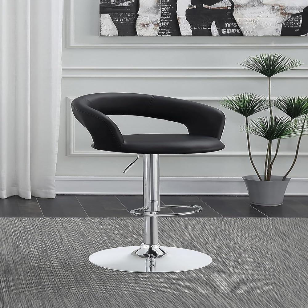 Taburete De Bar Coaster Altura Ajustable Imitación Cuero Negro Base Cromada 73.66 Cm img #2