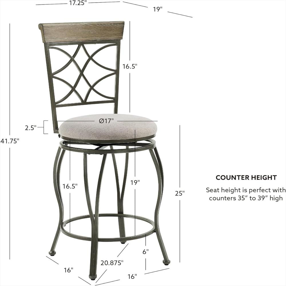 Taburete Giratorio Linon Metal Peltre Asiento Tapizado Beige 63.5 Cm img #3