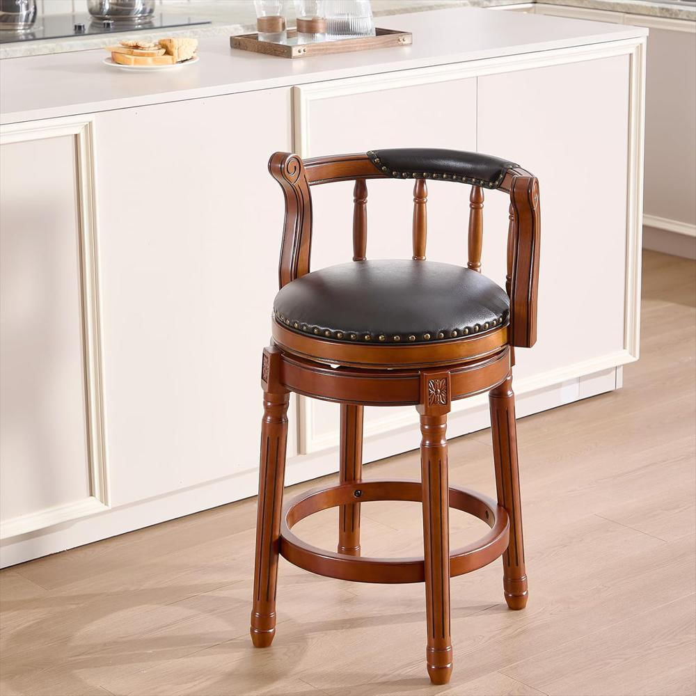Taburete De Bar Cozyrain Piel Auténtica Giratorio 66 Cm Negro img #2