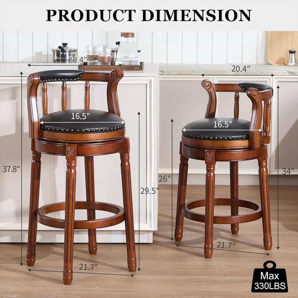 Taburete De Bar Cozyrain Piel Auténtica Giratorio 66 Cm Negro img #3