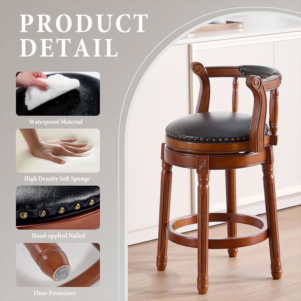 Taburete De Bar Cozyrain Piel Auténtica Giratorio 66 Cm Negro img #5