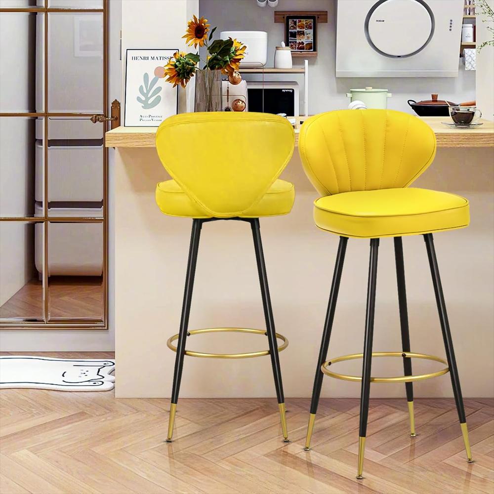Taburete De Bar Monibloom Piel Sintética Amarillo 76 Cm Reposapiés Dorado Sin Brazos img #2