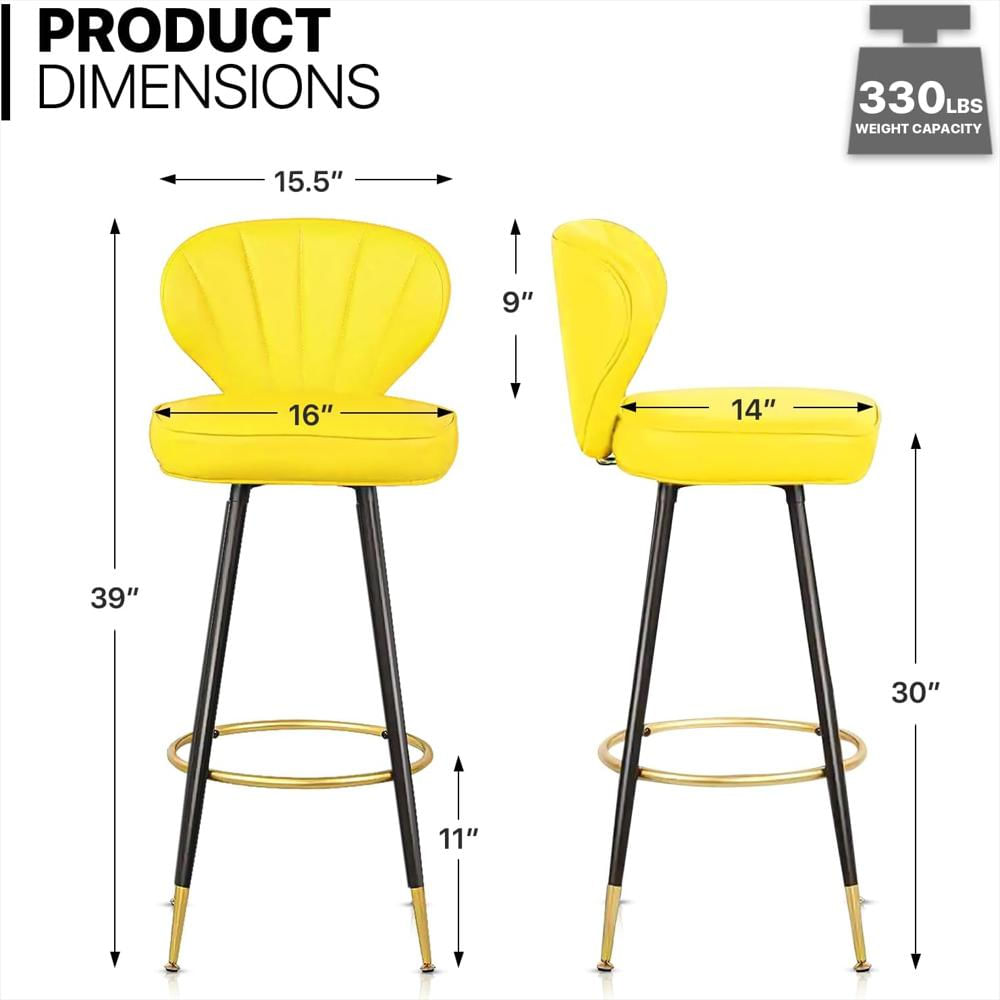 Taburete De Bar Monibloom Piel Sintética Amarillo 76 Cm Reposapiés Dorado Sin Brazos img #3