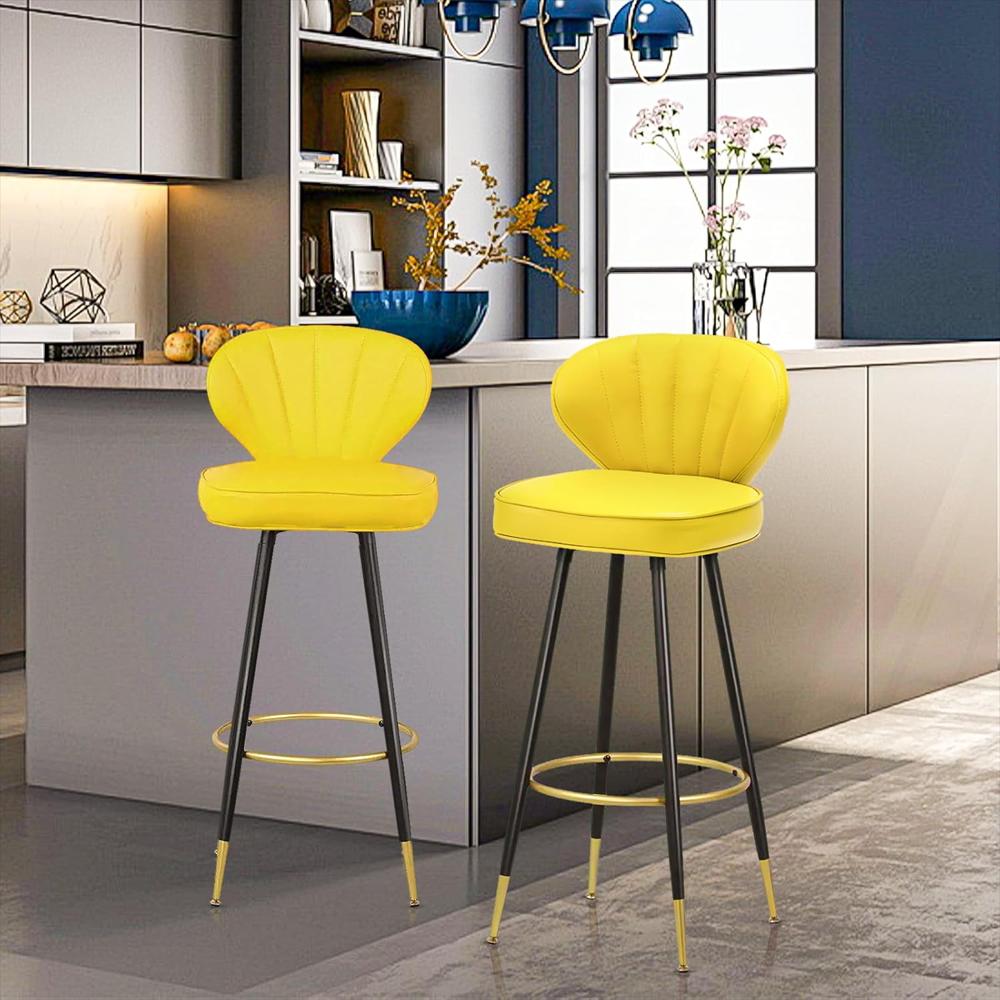 Taburete De Bar Monibloom Piel Sintética Amarillo 76 Cm Reposapiés Dorado Sin Brazos img #4