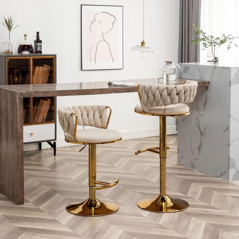 Taburete De Bar Riknuxi Terciopelo Dorado Giratorio Respaldo Bajo 4 Unidades img #2