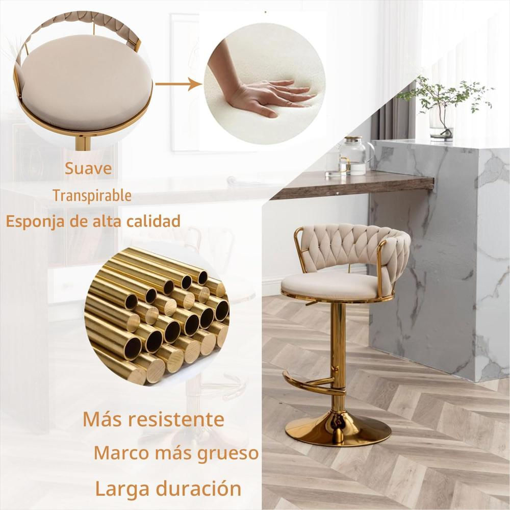 Taburete De Bar Riknuxi Terciopelo Dorado Giratorio Respaldo Bajo 4 Unidades img #4