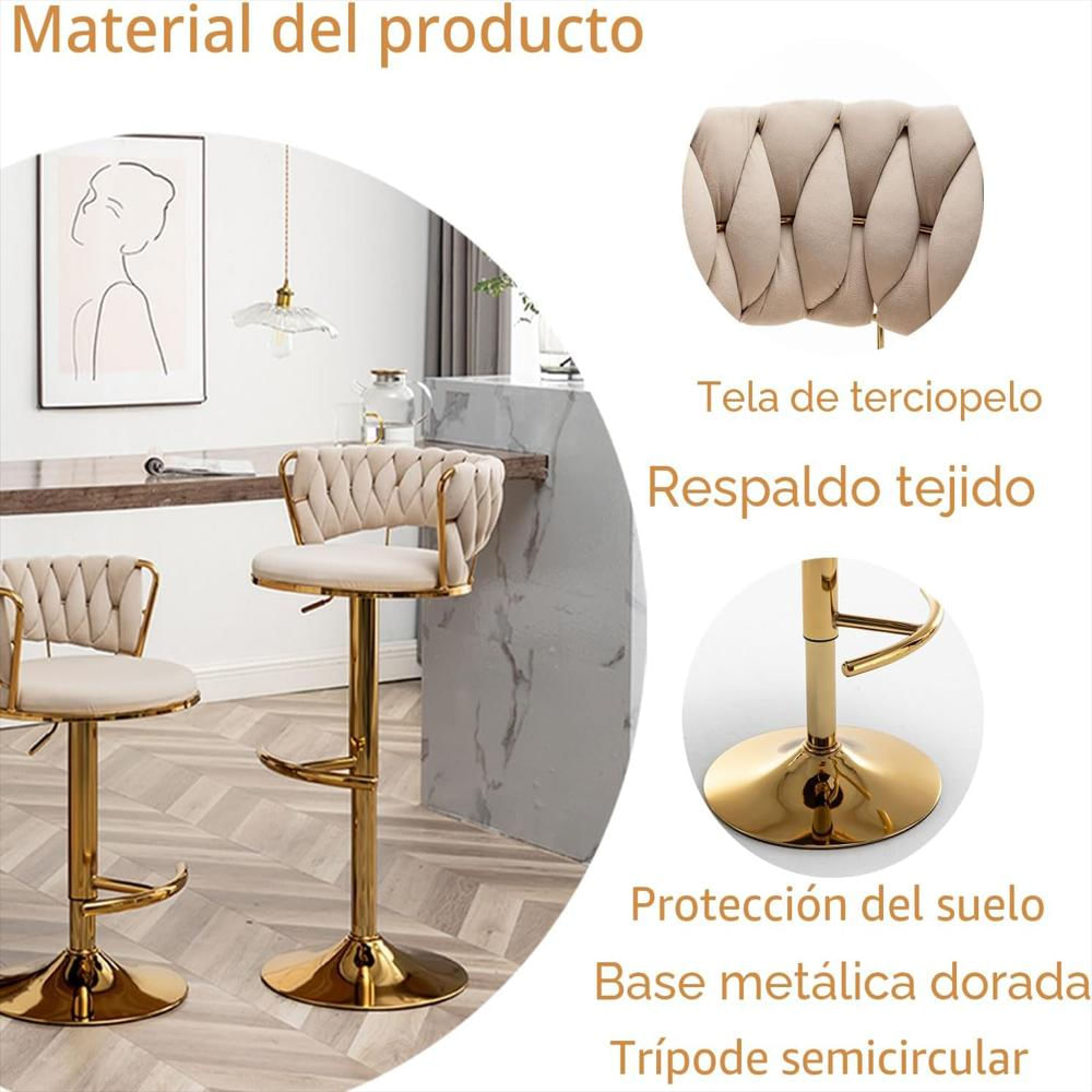 Taburete De Bar Riknuxi Terciopelo Dorado Giratorio Respaldo Bajo 4 Unidades img #5