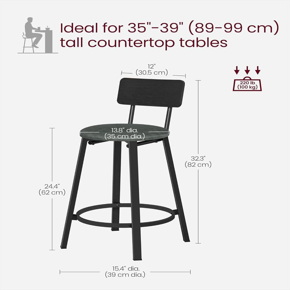 Taburete De Bar Vasagle Tapizado Pu Negro 75 Cm Con Respaldo Y Reposapiés Juego De 2 img #3