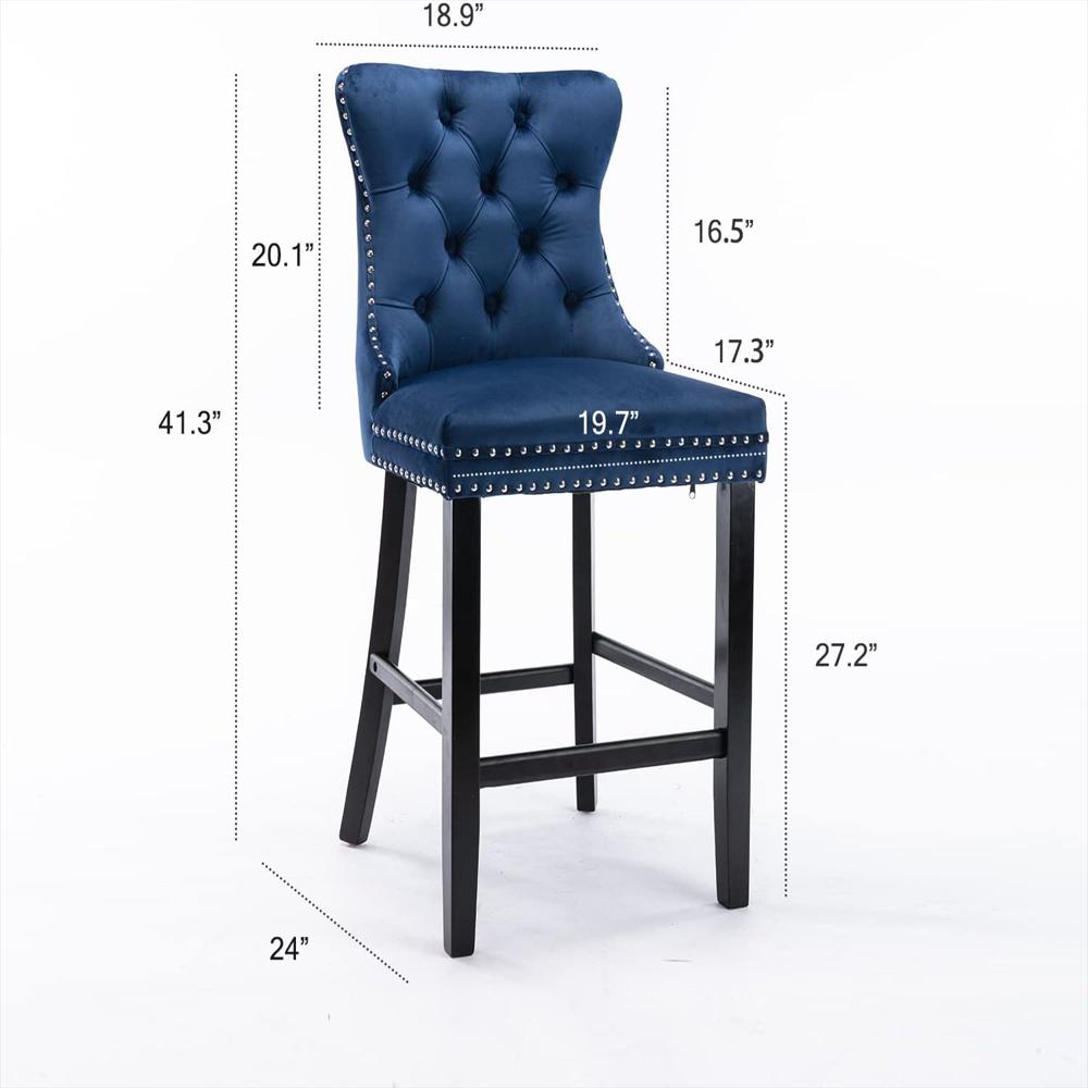 Taburete De Bar Kiztir Terciopelo Azul Acolchado Con Respaldo Y Ribete 2 Unidades img #2