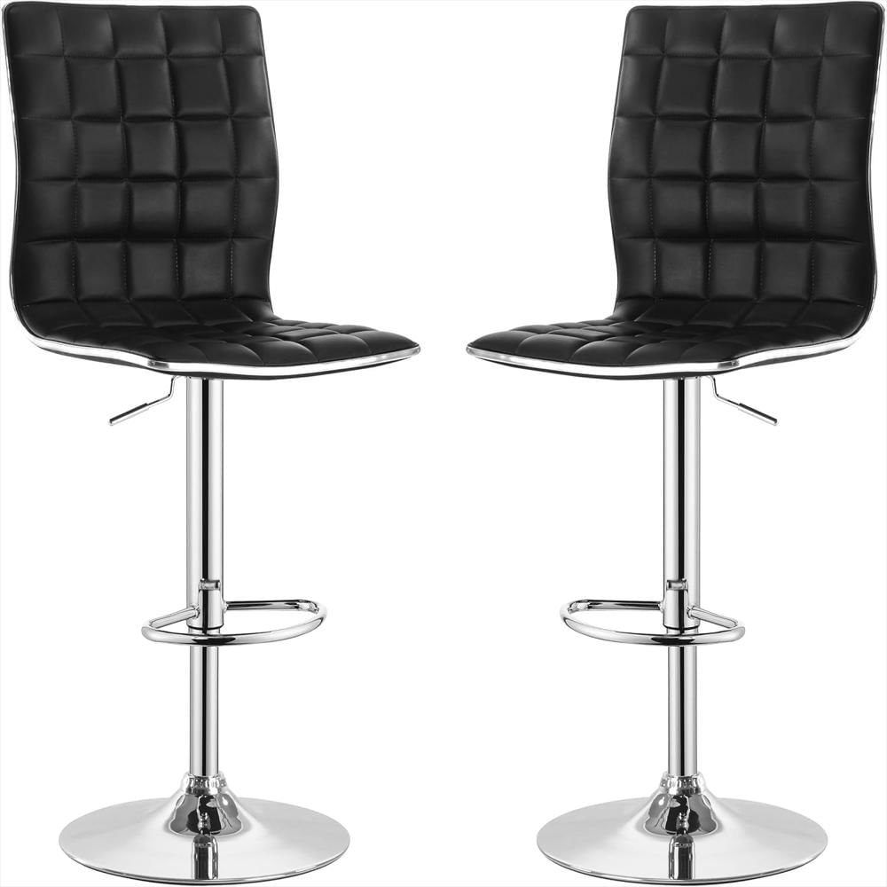 Taburete De Bar Coaster Ajustable Polipiel Negra Base Cromo Set 2 Unidades Giratorio 360° img #1