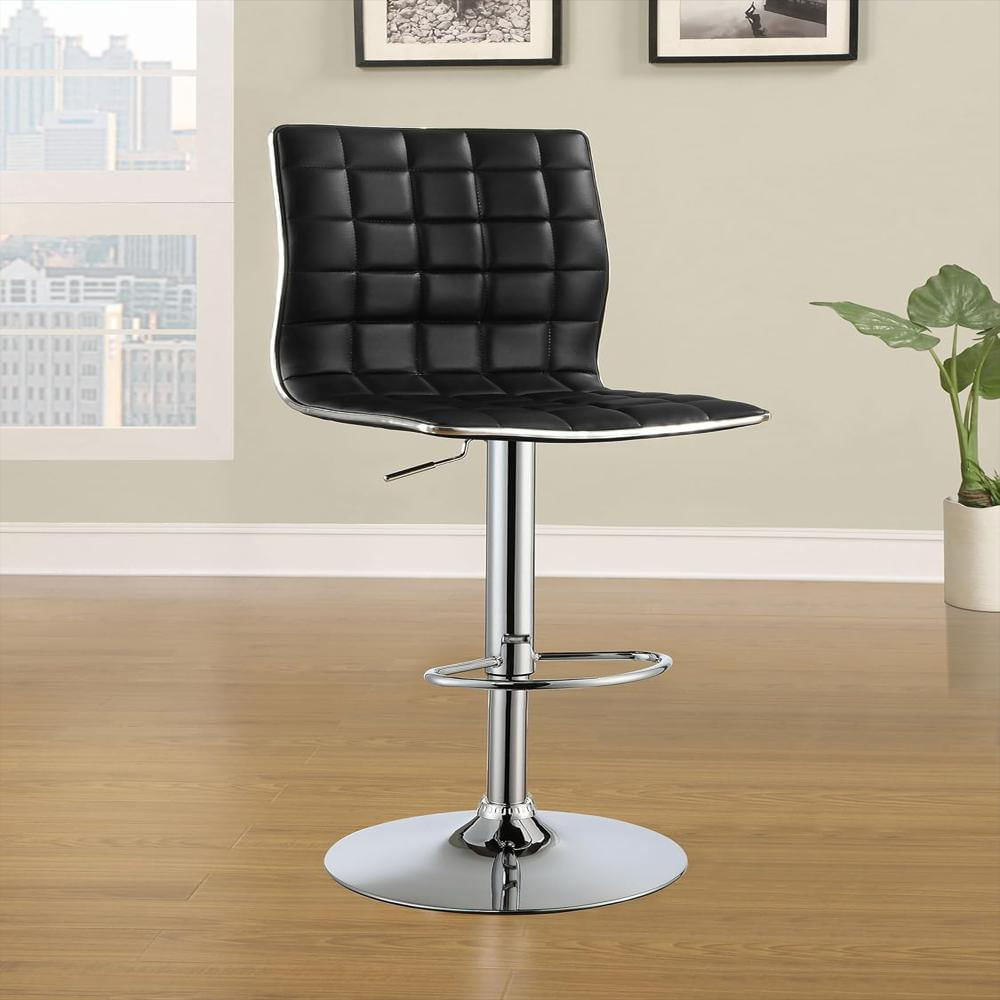 Taburete De Bar Coaster Ajustable Polipiel Negra Base Cromo Set 2 Unidades Giratorio 360° img #2