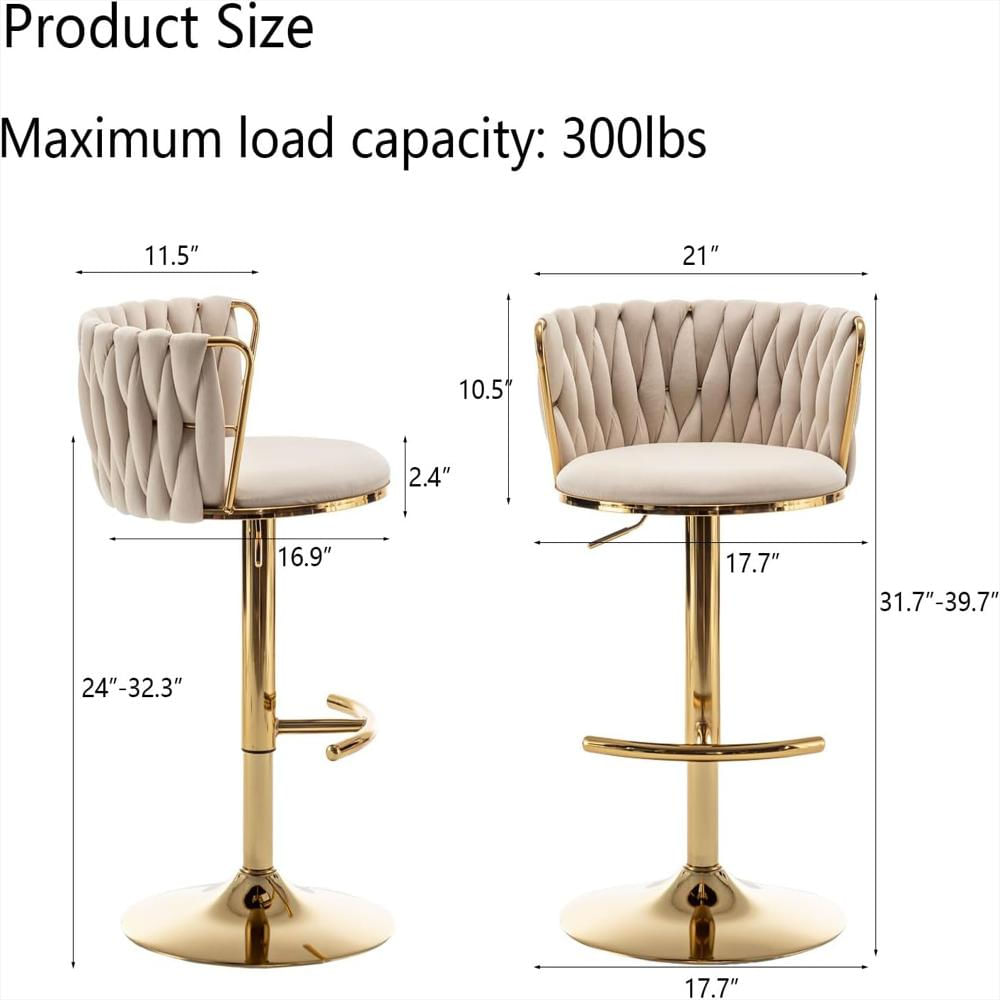 Taburete De Bar Riknuxi Terciopelo Beige Respaldo Bajo Giratorio Acabado Dorado img #3