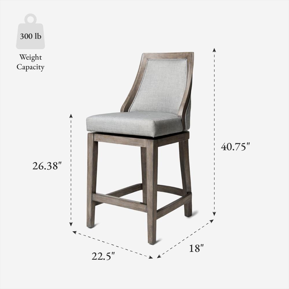 Taburete Maven Lane Giratorio 66 Cm Madera Maciza Tapizado Gris Juego De 2 img #3