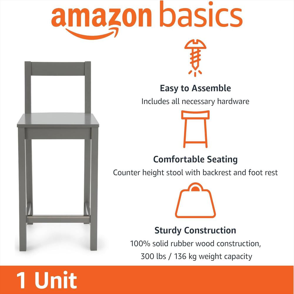 Taburete Amazon Basics Madera De Goma 24 Pulgadas Respaldo Gris 1 Unidad img #3
