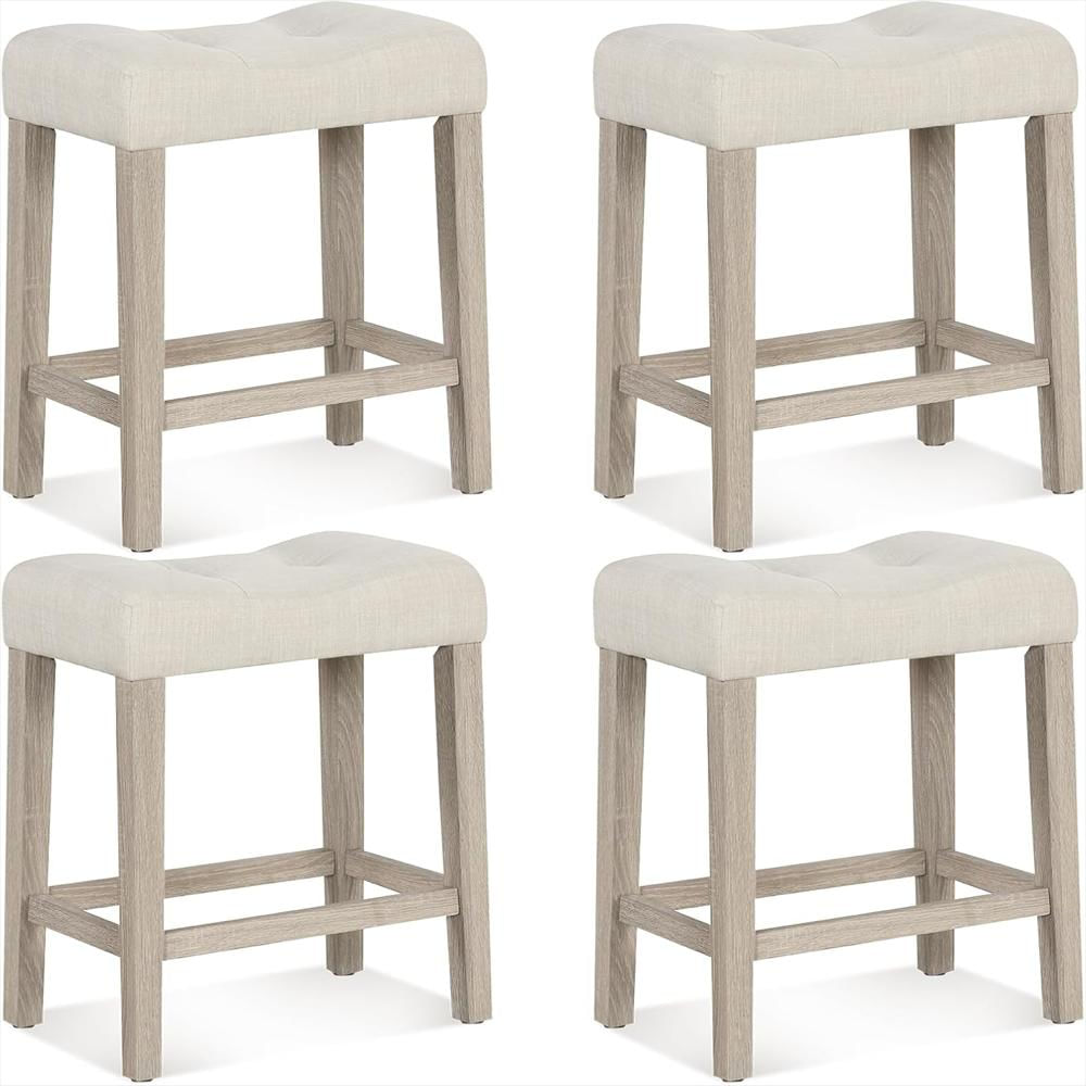 Taburete De Bar Giantex Tapizado Curvo Patas De Madera 60 Cm Sin Respaldo img #1
