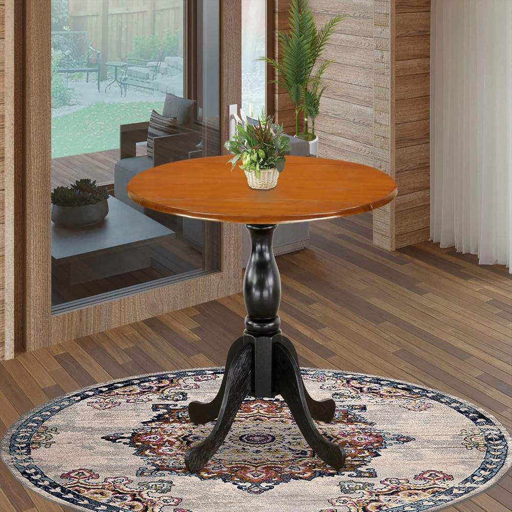 Mesa De Comedor East West Furniture Redonda Madera Maciza 107 Cm Color Negro Y Cereza img #2