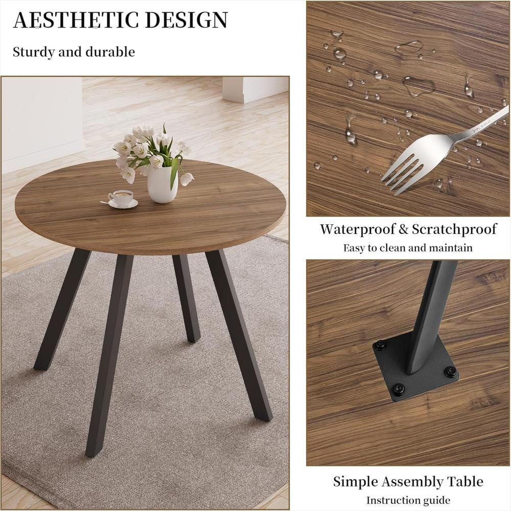 Mesa De Comedor Redonda Hipihom Nogal 88 Cm Resistente Al Agua Ideal Para Espacios Pequeños img #5