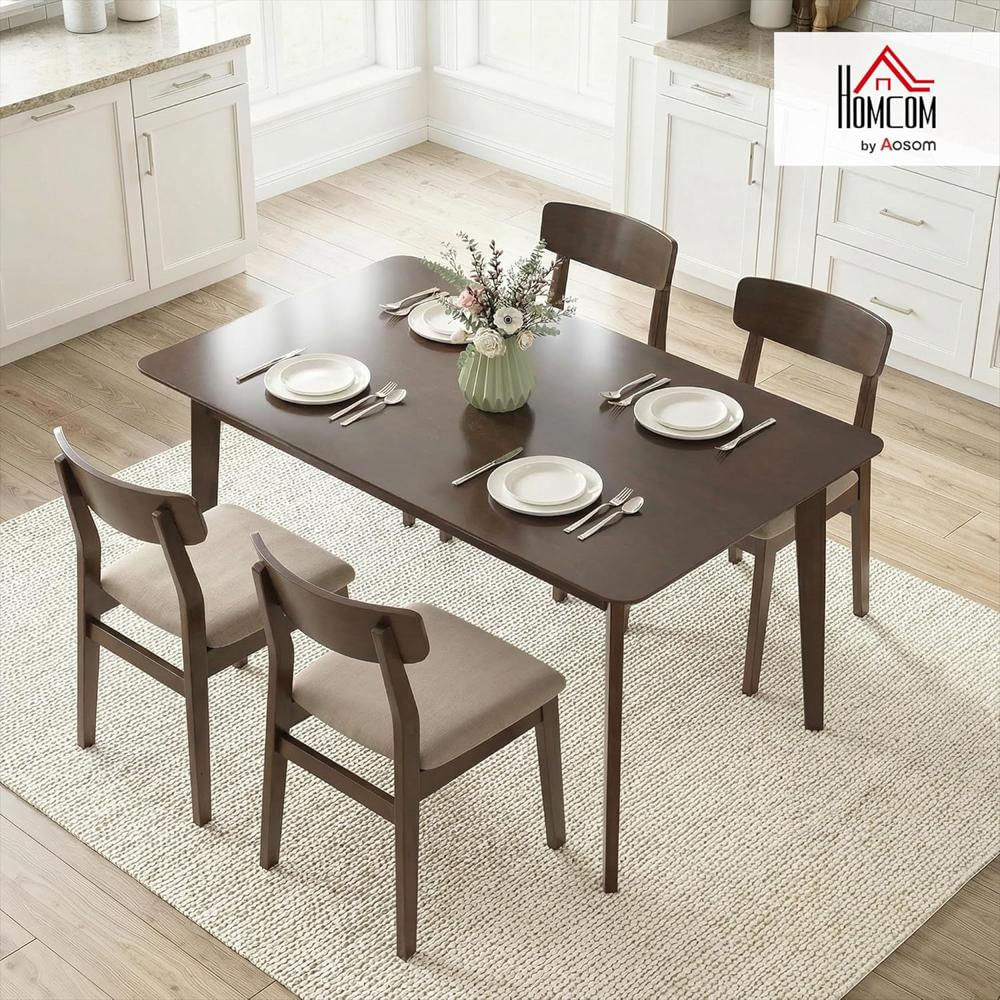 Mesa De Comedor Homcom Rectangular 120 Cm Madera Caucho Caoba Oscura Para 4 Personas img #2