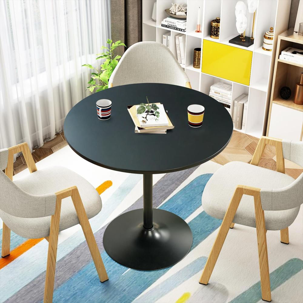 Mesa De Comedor Furniturer Redonda 80 Cm Color Negro Base Pedestal Para 2 4 Personas img #2